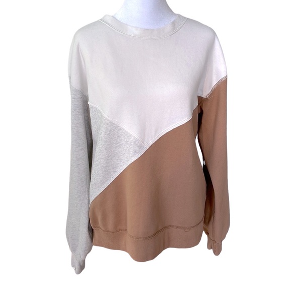 Abercrombie & Fitch Tops - Abercrombie Distressed Pieced Sweatshirt in Camel, Ivory Heather Gray Sz Medium